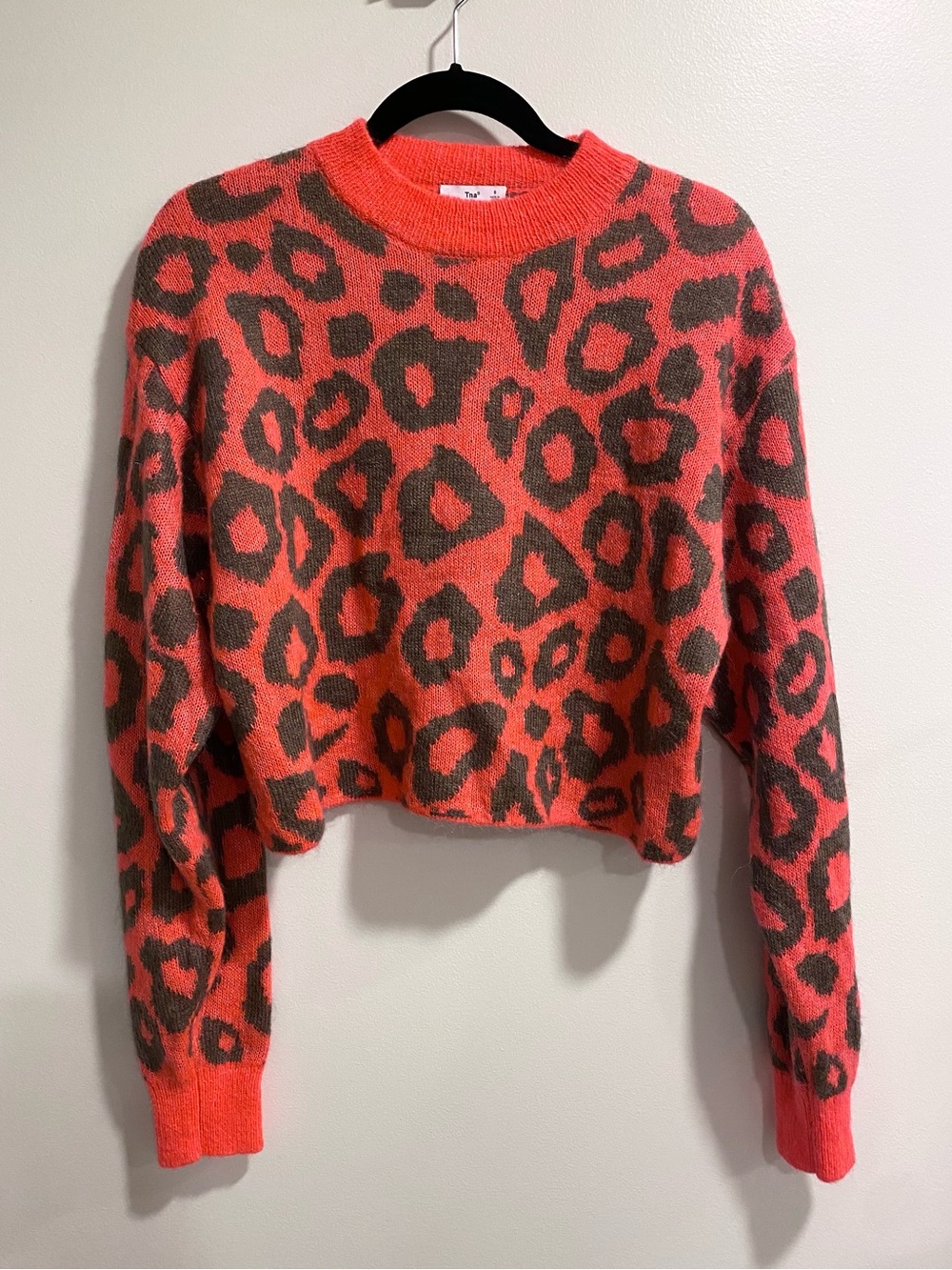Neon Coral Leopard Print Crewneck Sweater - Aritzia TNA